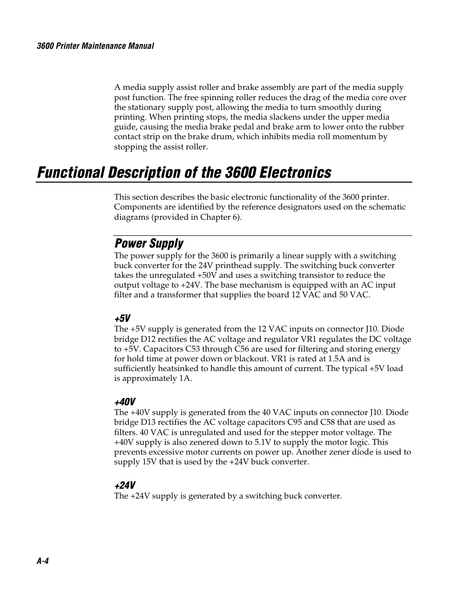 Functional description of the 3600 electronics, Power supply | Genicom 3600 User Manual | Page 158 / 174