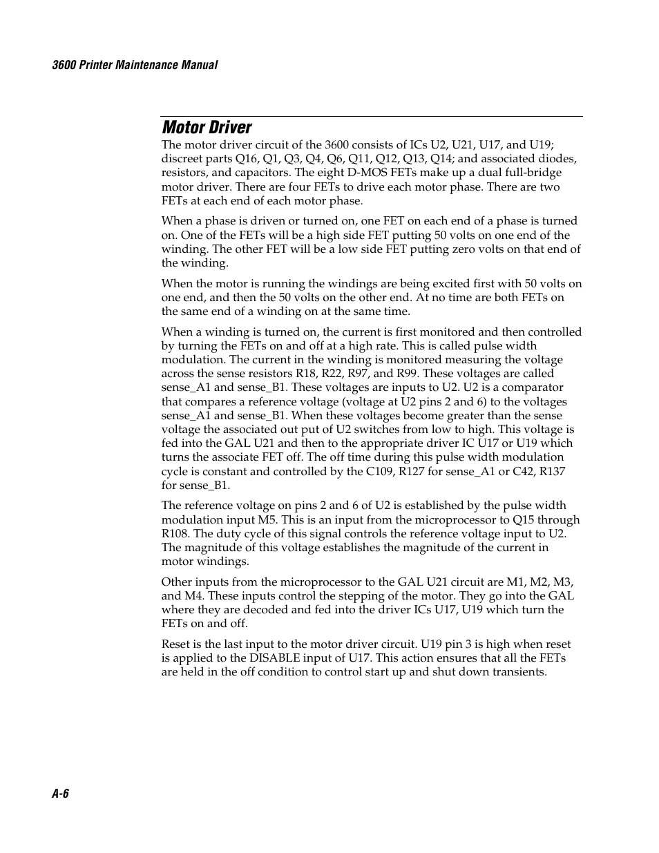 Motor driver | Genicom 3600 User Manual | Page 160 / 174