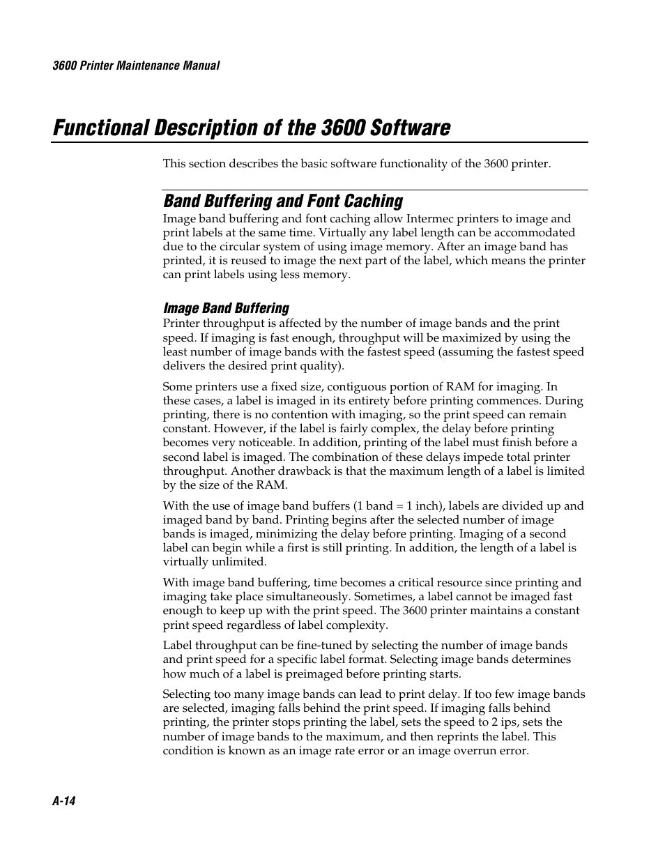 Functional description of the 3600 software, Band buffering and font caching | Genicom 3600 User Manual | Page 168 / 174