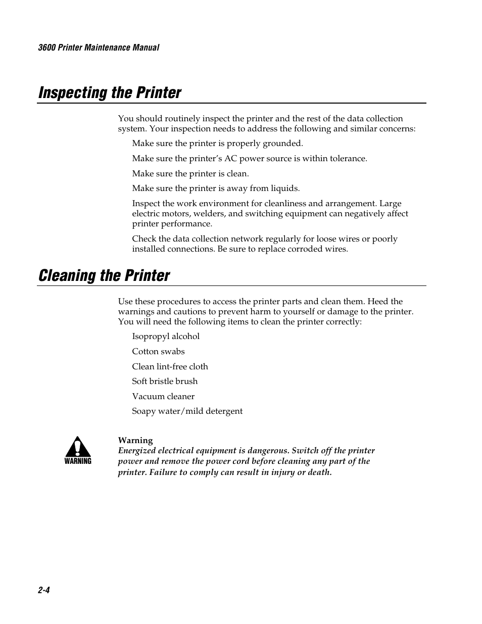 Inspecting the printer, Cleaning the printer | Genicom 3600 User Manual | Page 36 / 174