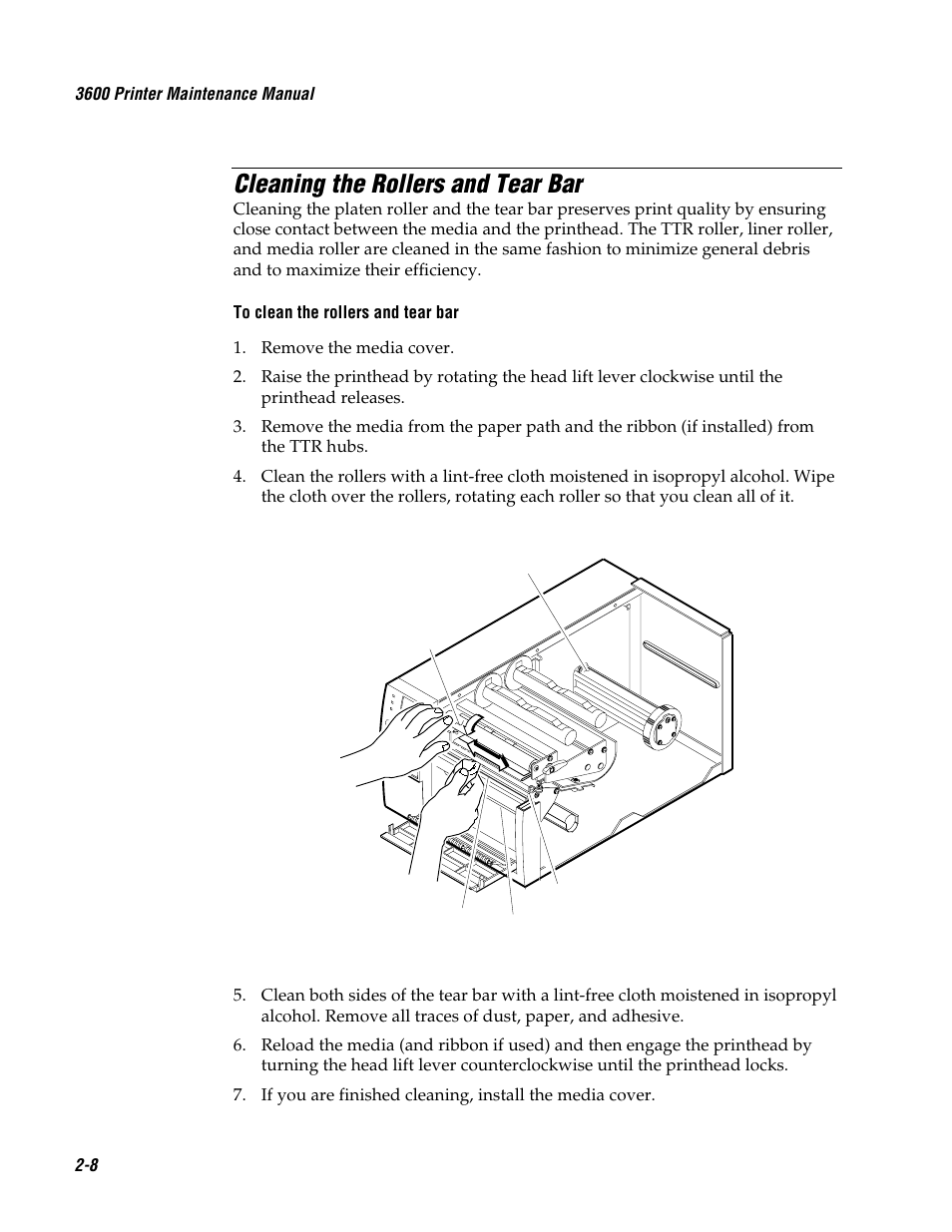 Cleaning the rollers and tear bar | Genicom 3600 User Manual | Page 40 / 174