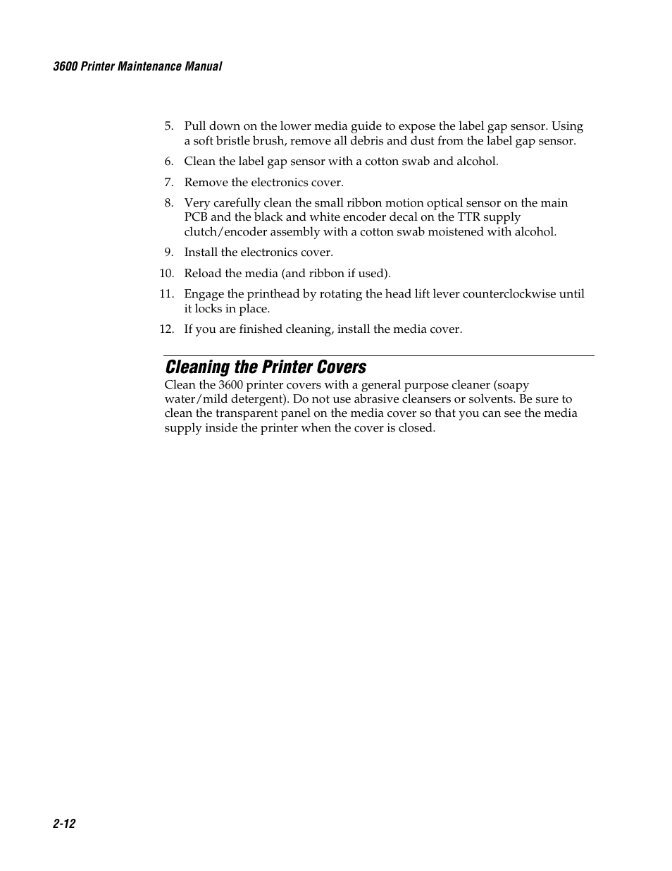 Cleaning the printer covers | Genicom 3600 User Manual | Page 44 / 174