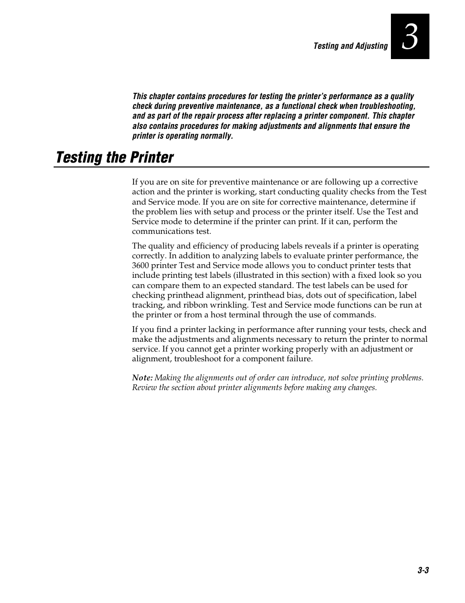 Testing the printer | Genicom 3600 User Manual | Page 47 / 174