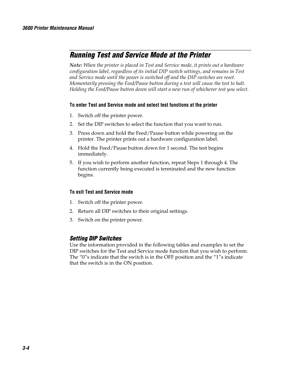 Running test and service mode at the printer | Genicom 3600 User Manual | Page 48 / 174