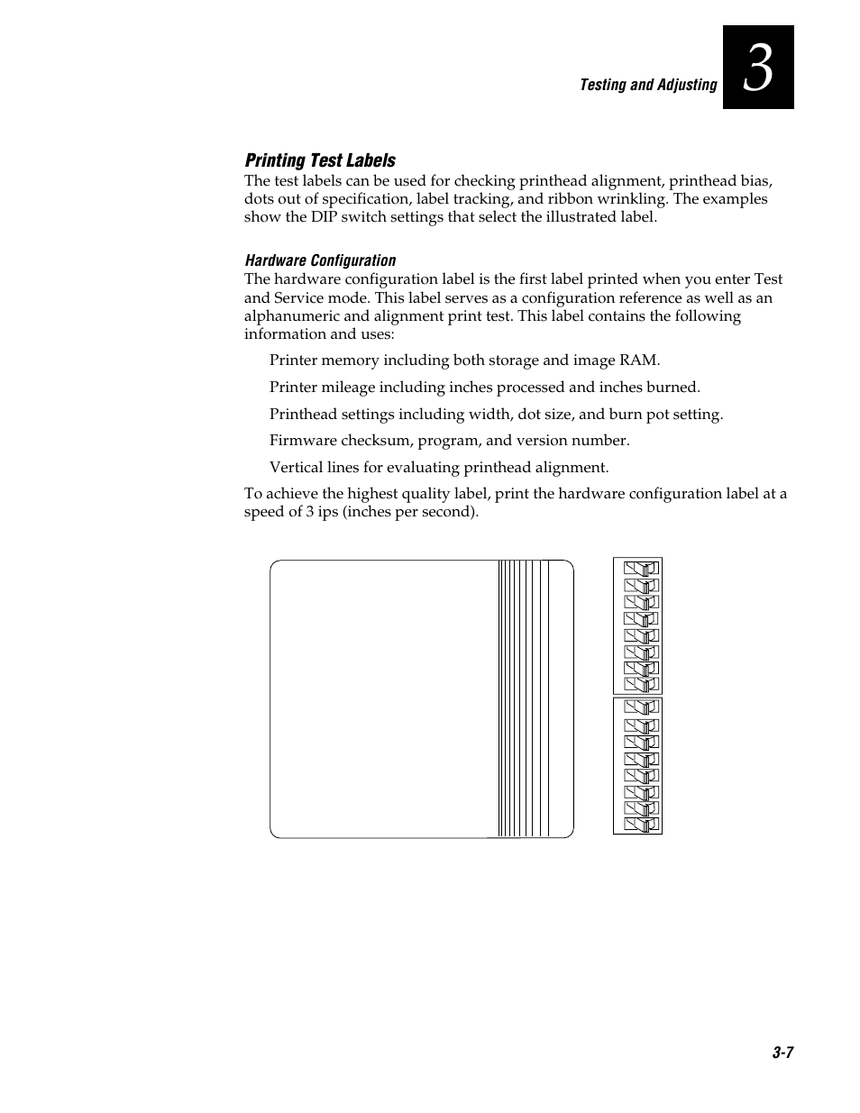 Printing test labels, Testing and adjusting 3-7 | Genicom 3600 User Manual | Page 51 / 174