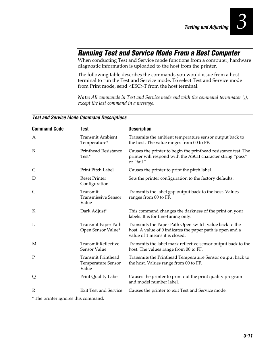 Running test and service mode from a host computer | Genicom 3600 User Manual | Page 55 / 174