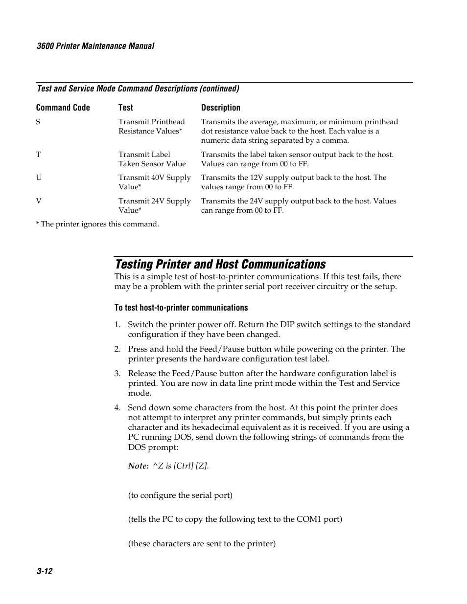 Testing printer and host communications | Genicom 3600 User Manual | Page 56 / 174