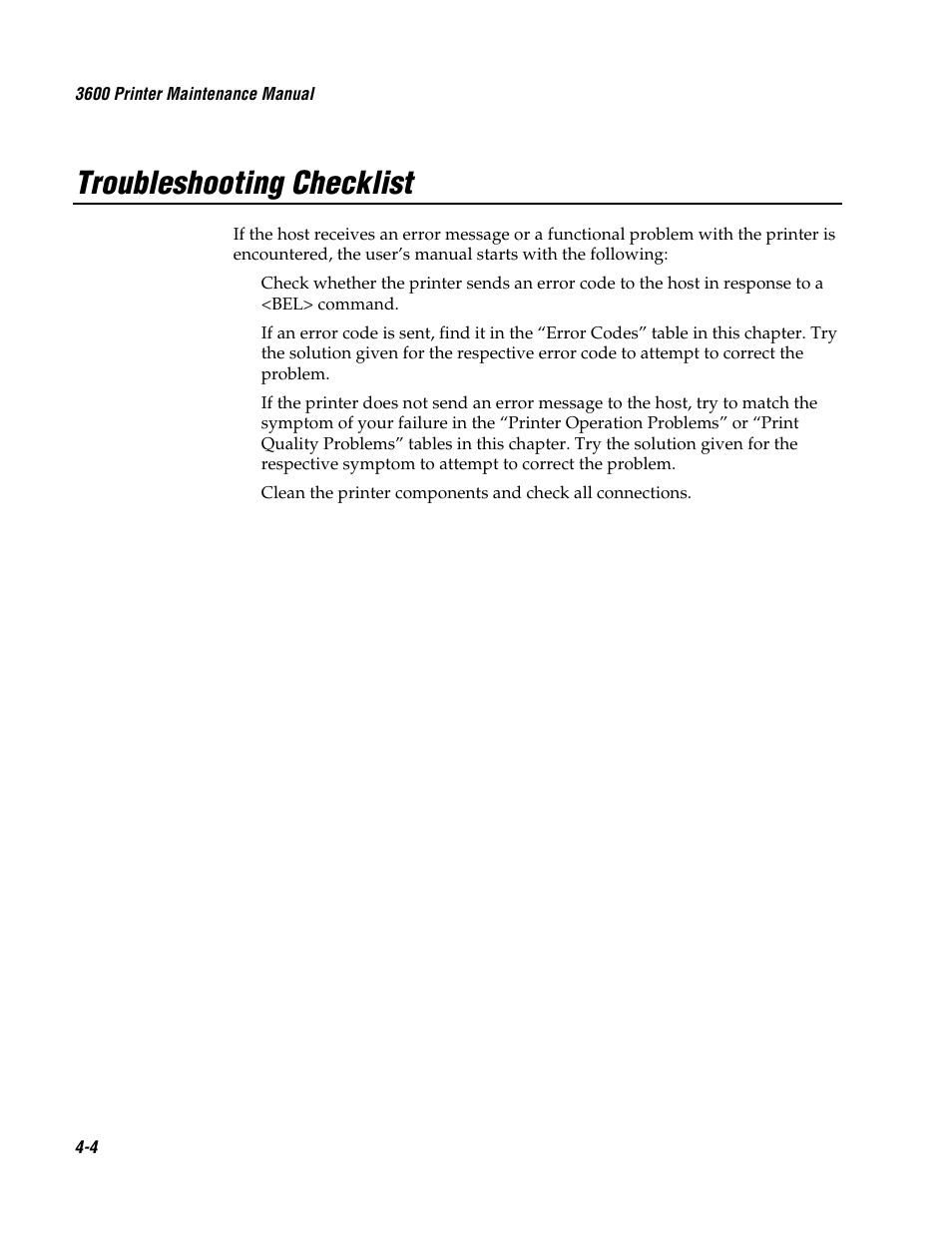 Troubleshooting checklist | Genicom 3600 User Manual | Page 74 / 174
