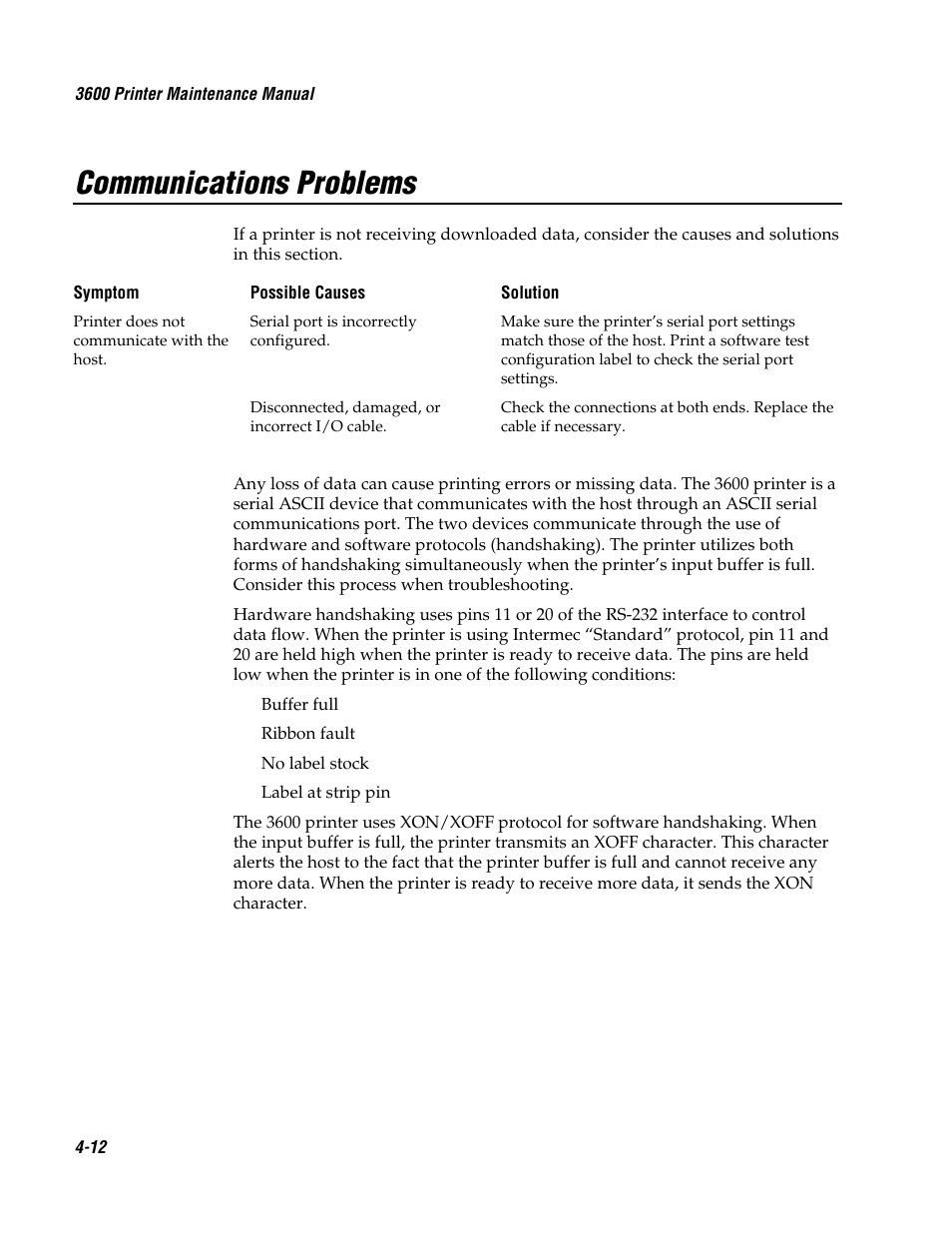 Communications problems | Genicom 3600 User Manual | Page 82 / 174
