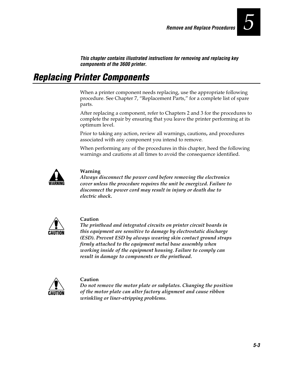 Replacing printer components | Genicom 3600 User Manual | Page 89 / 174