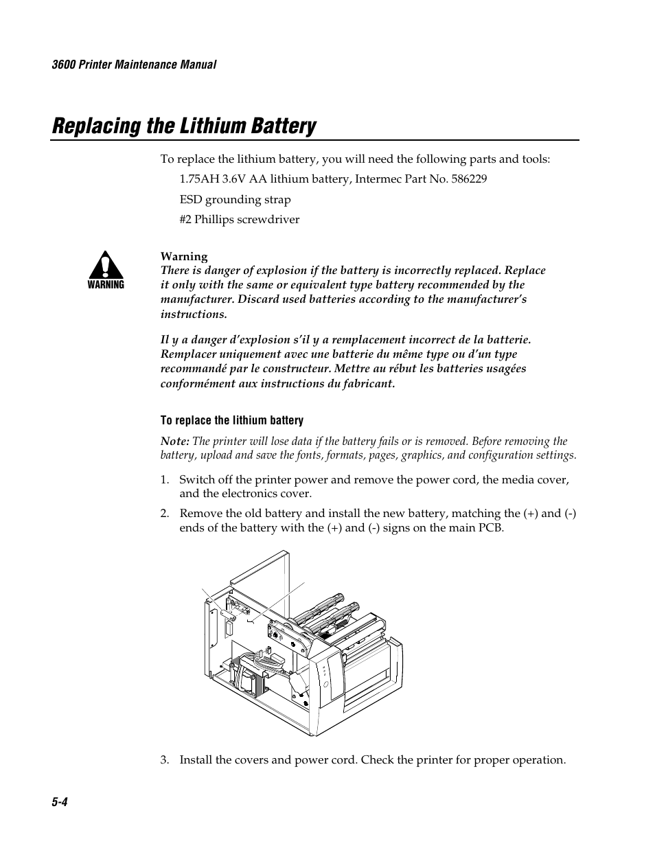Replacing the lithium battery | Genicom 3600 User Manual | Page 90 / 174