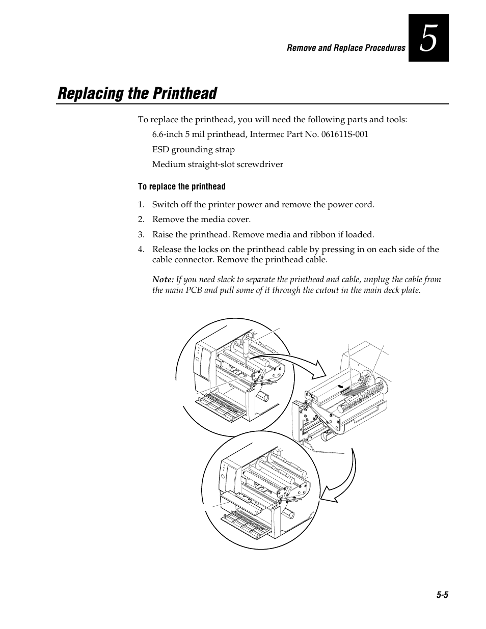 Replacing the printhead | Genicom 3600 User Manual | Page 91 / 174