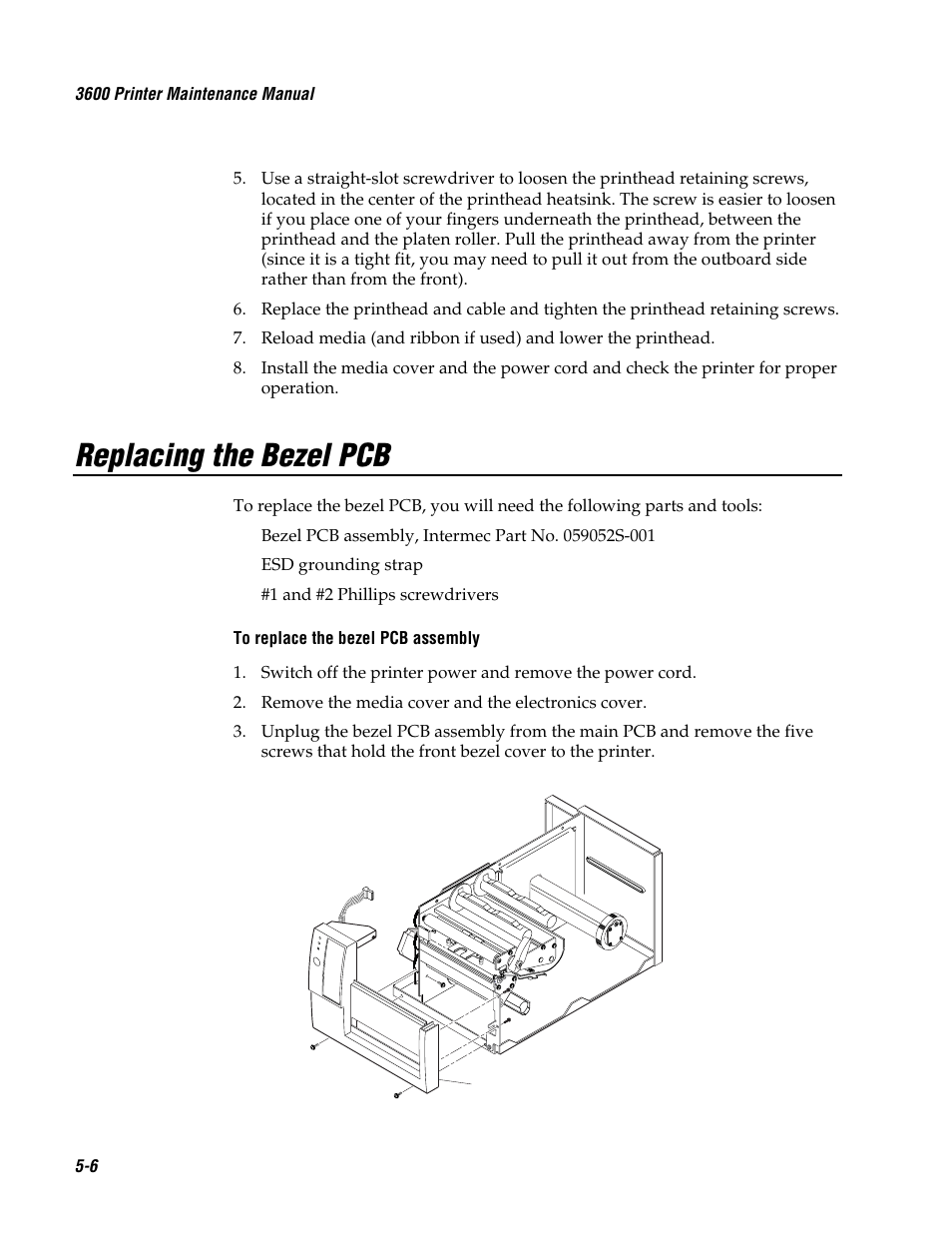Replacing the bezel pcb | Genicom 3600 User Manual | Page 92 / 174