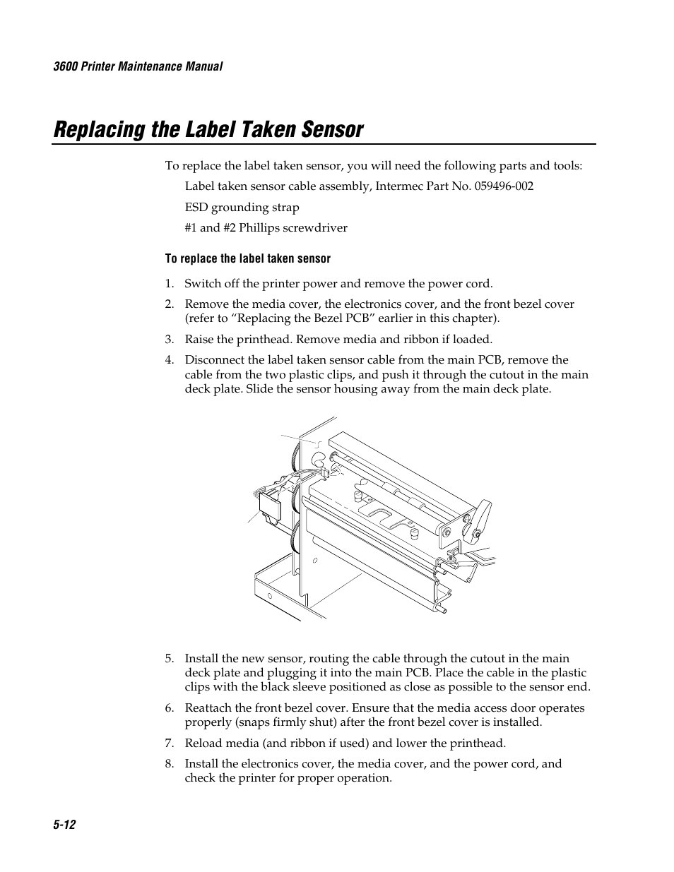 Replacing the label taken sensor | Genicom 3600 User Manual | Page 98 / 174