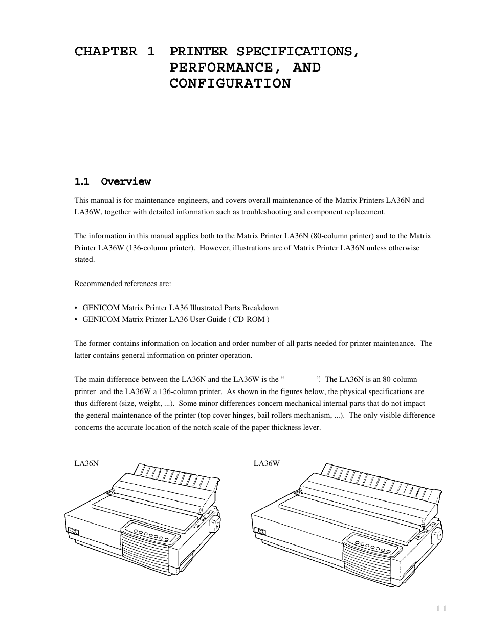 Chapter 1 | Genicom MatrixPrinter LA36 User Manual | Page 12 / 138
