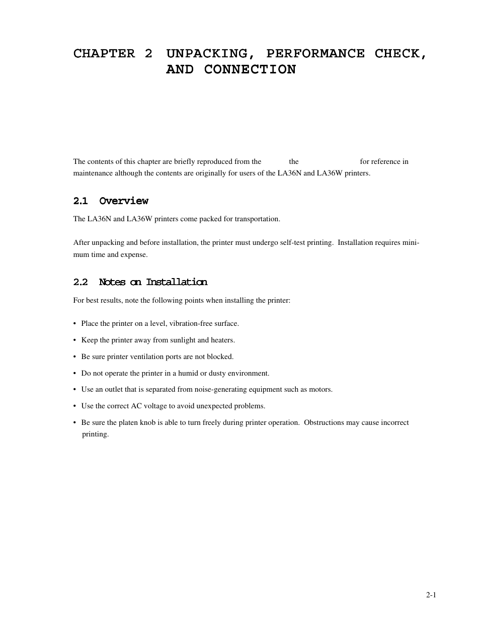Chapter 2 | Genicom MatrixPrinter LA36 User Manual | Page 18 / 138