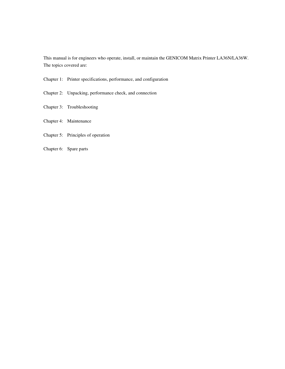 Genicom MatrixPrinter LA36 User Manual | Page 3 / 138