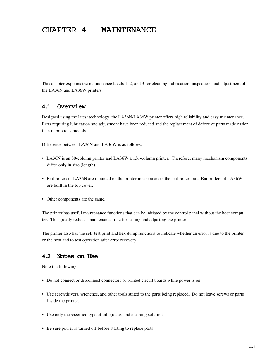 Chapter 4 maintenance | Genicom MatrixPrinter LA36 User Manual | Page 37 / 138