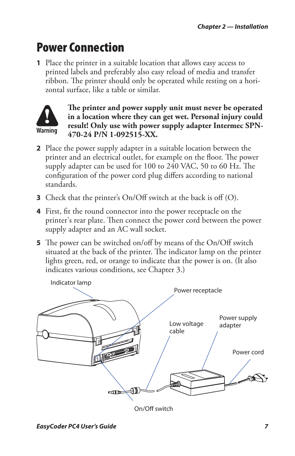 Power connection | Genicom PC4 User Manual | Page 19 / 72