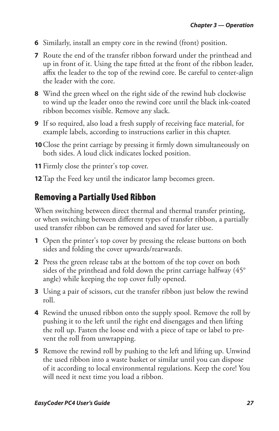 Removing a partially used ribbon | Genicom PC4 User Manual | Page 39 / 72