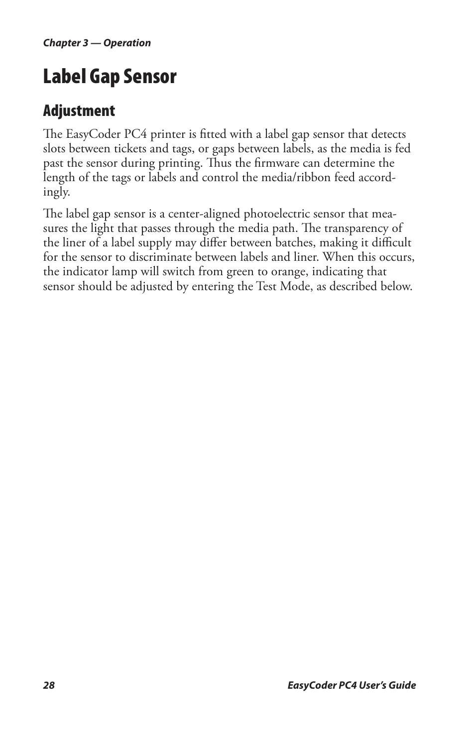 Label gap sensor, Adjustment | Genicom PC4 User Manual | Page 40 / 72