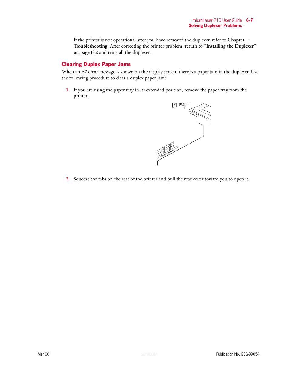 Clearing duplex paper jams, Clearing duplex paper jams 6-7 | Genicom microLaser 210 User Manual | Page 121 / 212