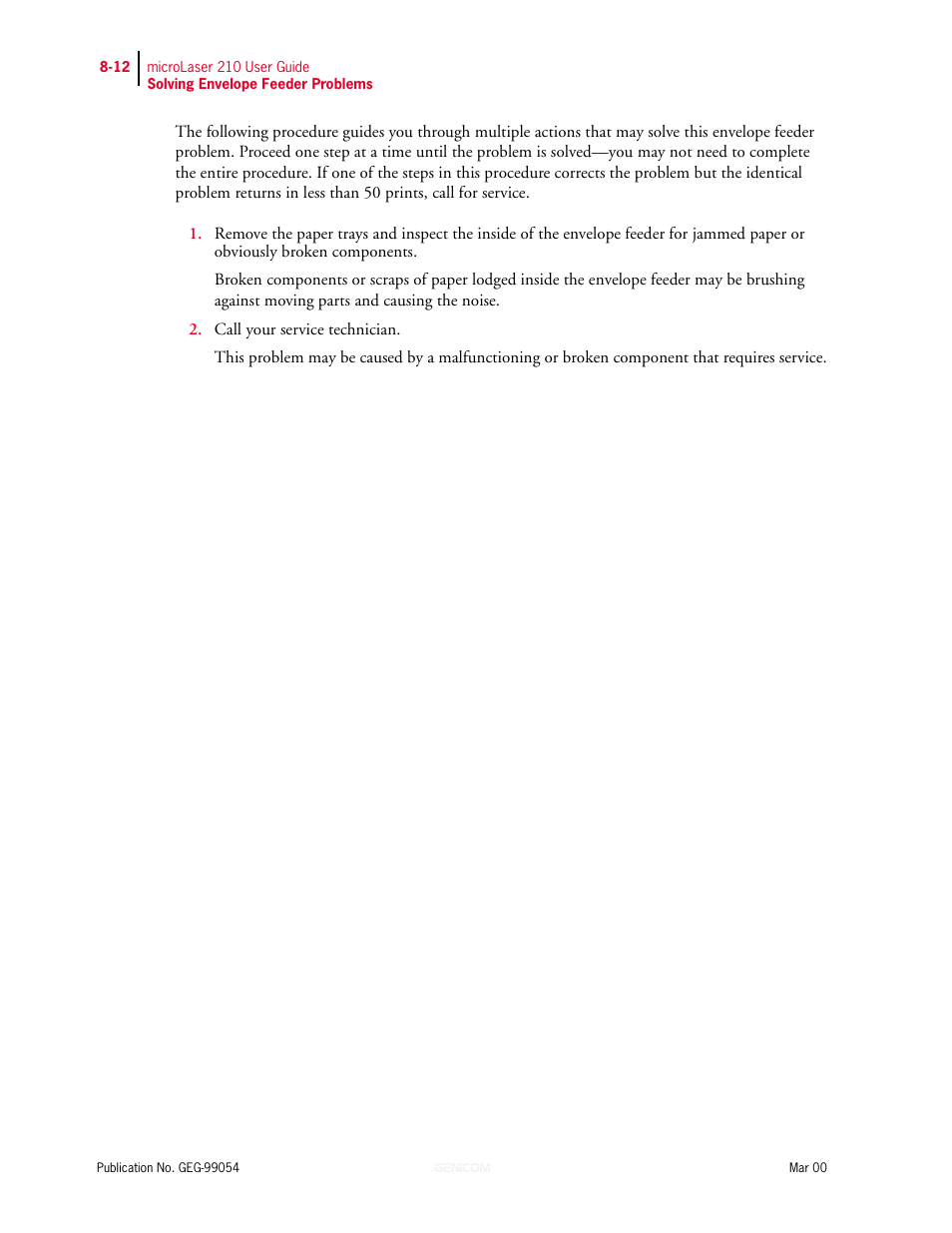 Genicom microLaser 210 User Manual | Page 170 / 212