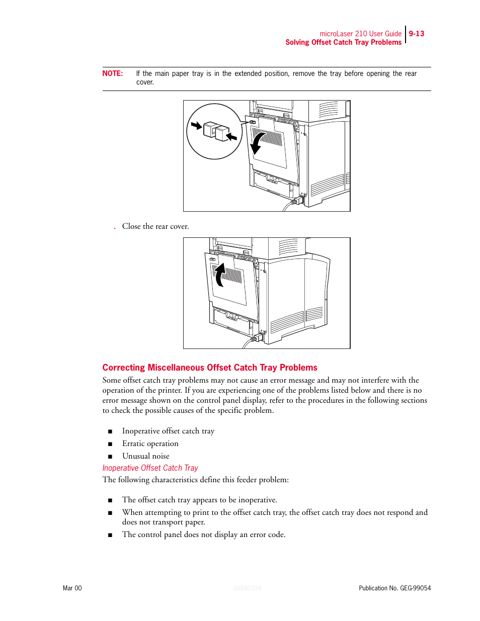 Inoperative offset catch tray | Genicom microLaser 210 User Manual | Page 185 / 212