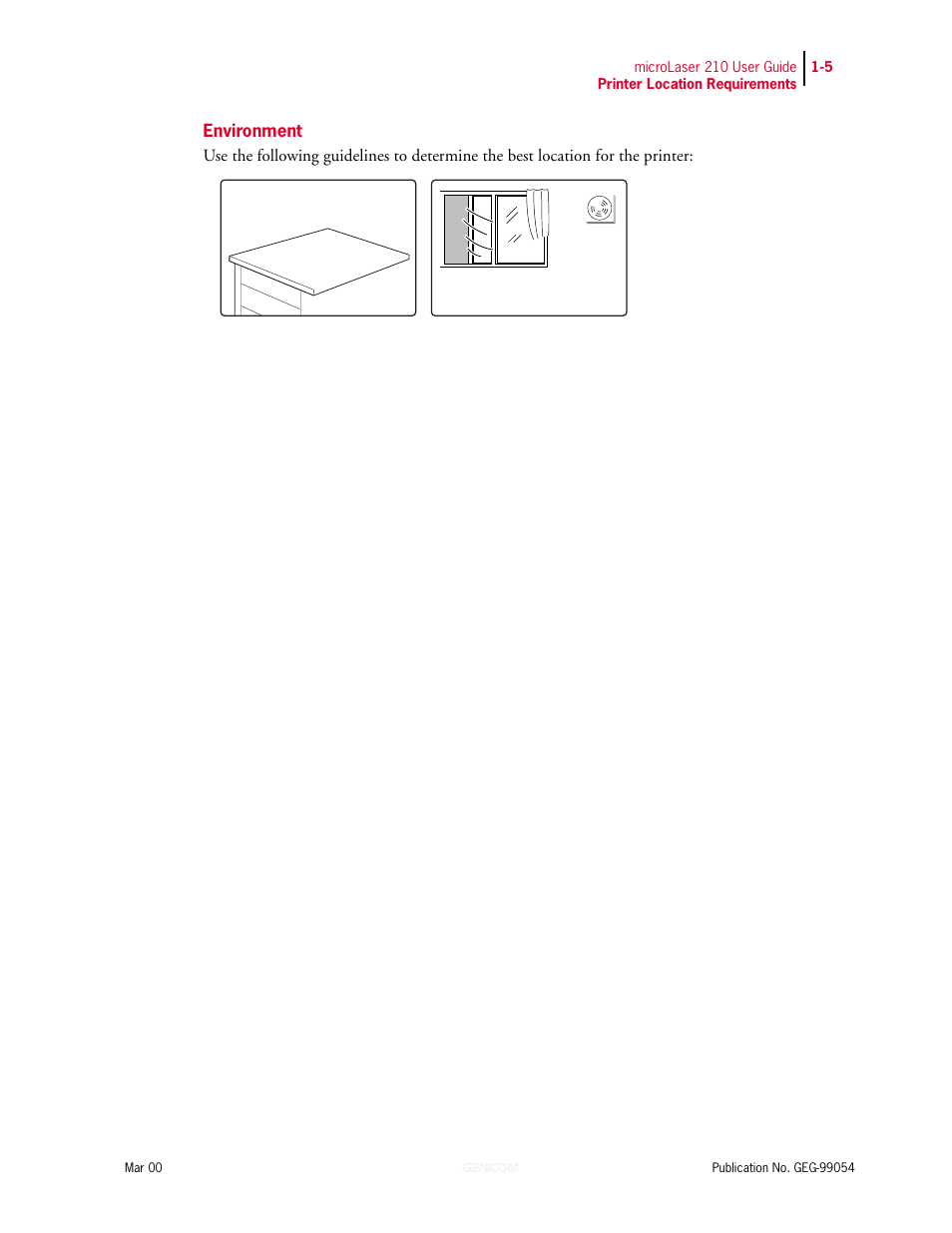 Environment, Environment 1-5 | Genicom microLaser 210 User Manual | Page 21 / 212
