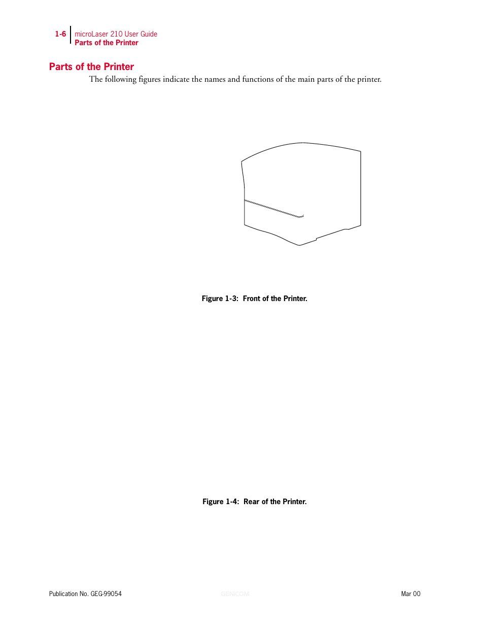 Parts of the printer, Parts of the printer 1-6 | Genicom microLaser 210 User Manual | Page 22 / 212