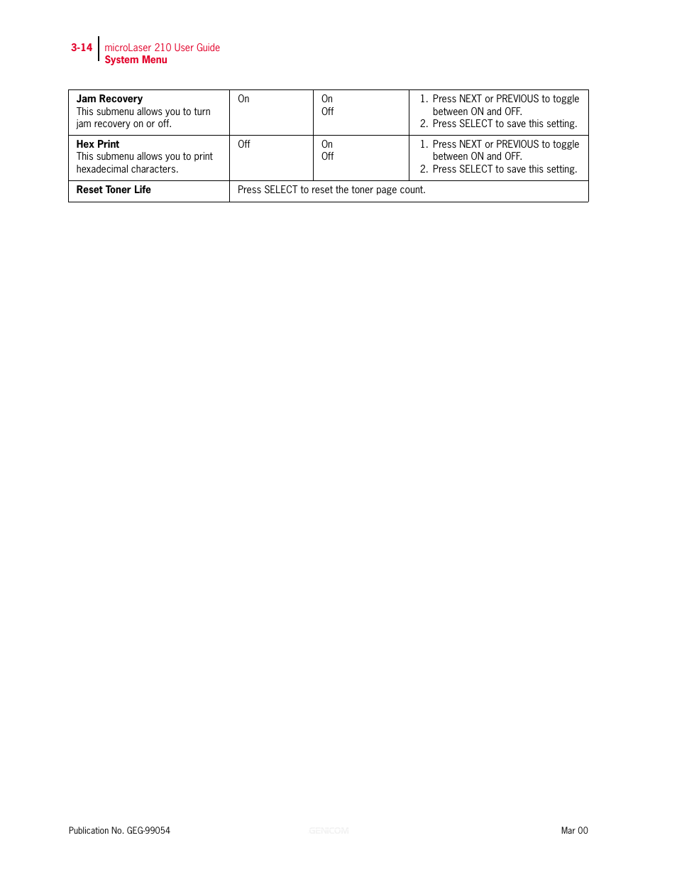 Genicom microLaser 210 User Manual | Page 58 / 212