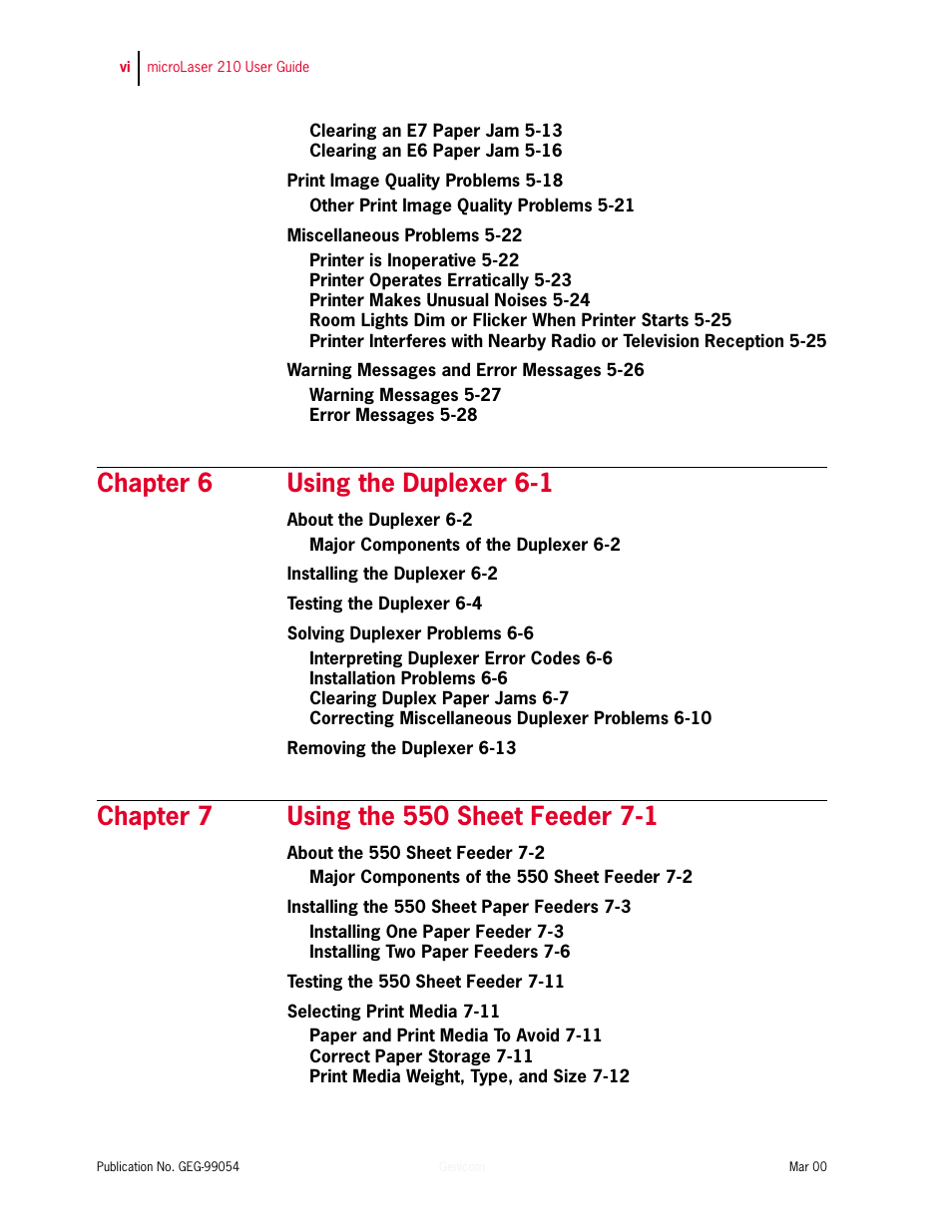 Chapter 6 using the duplexer 6-1 | Genicom microLaser 210 User Manual | Page 6 / 212