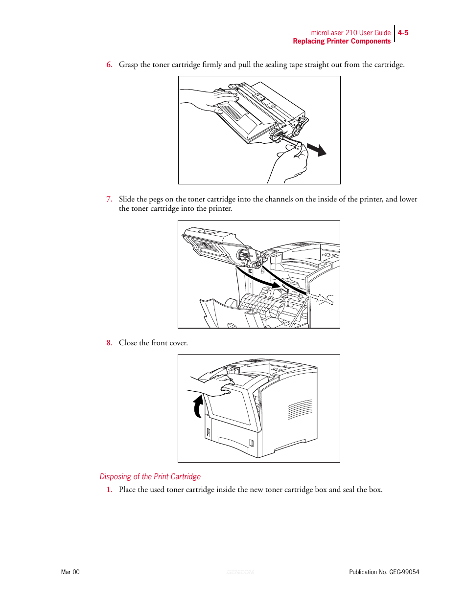 Disposing of the print cartridge | Genicom microLaser 210 User Manual | Page 67 / 212