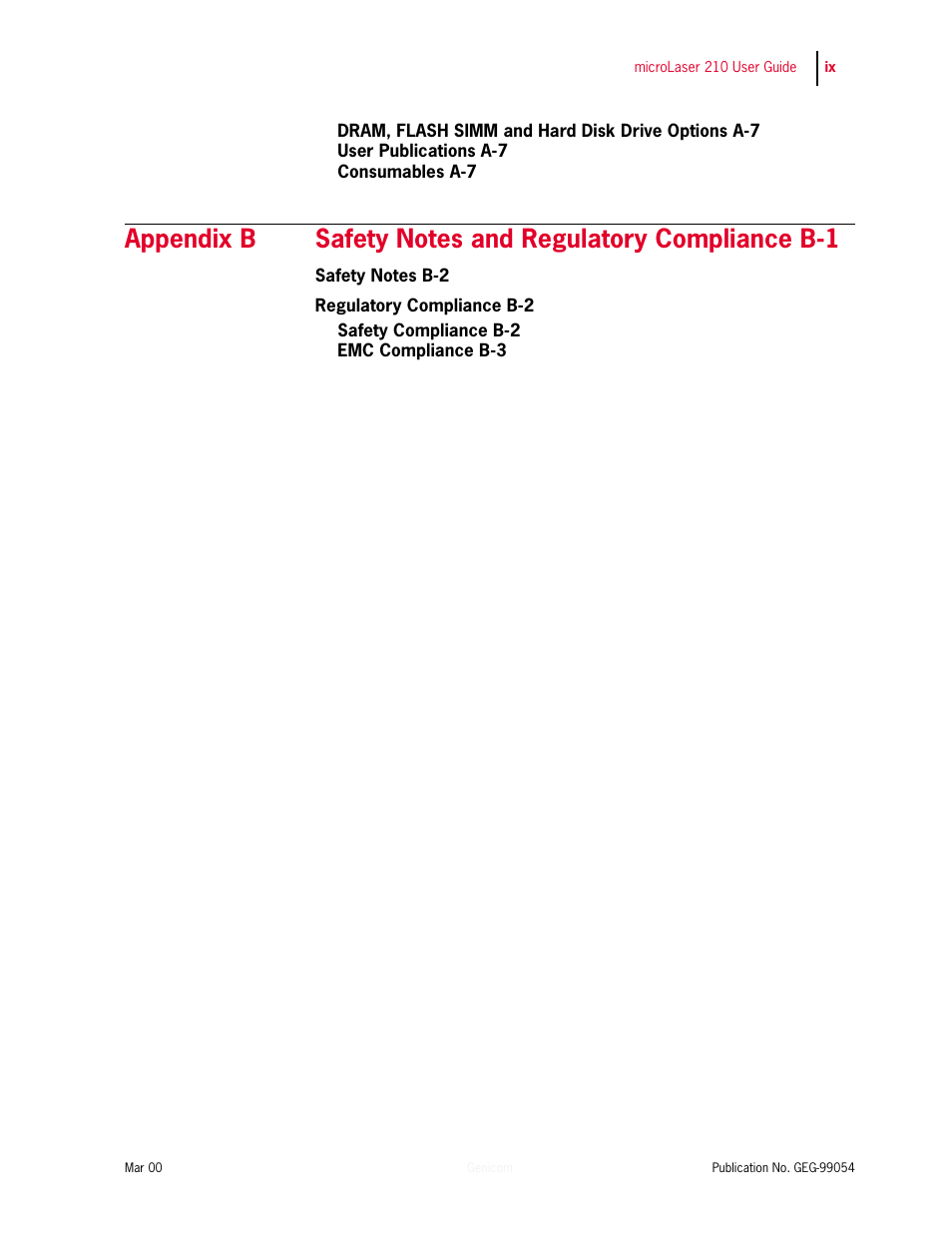 Genicom microLaser 210 User Manual | Page 9 / 212