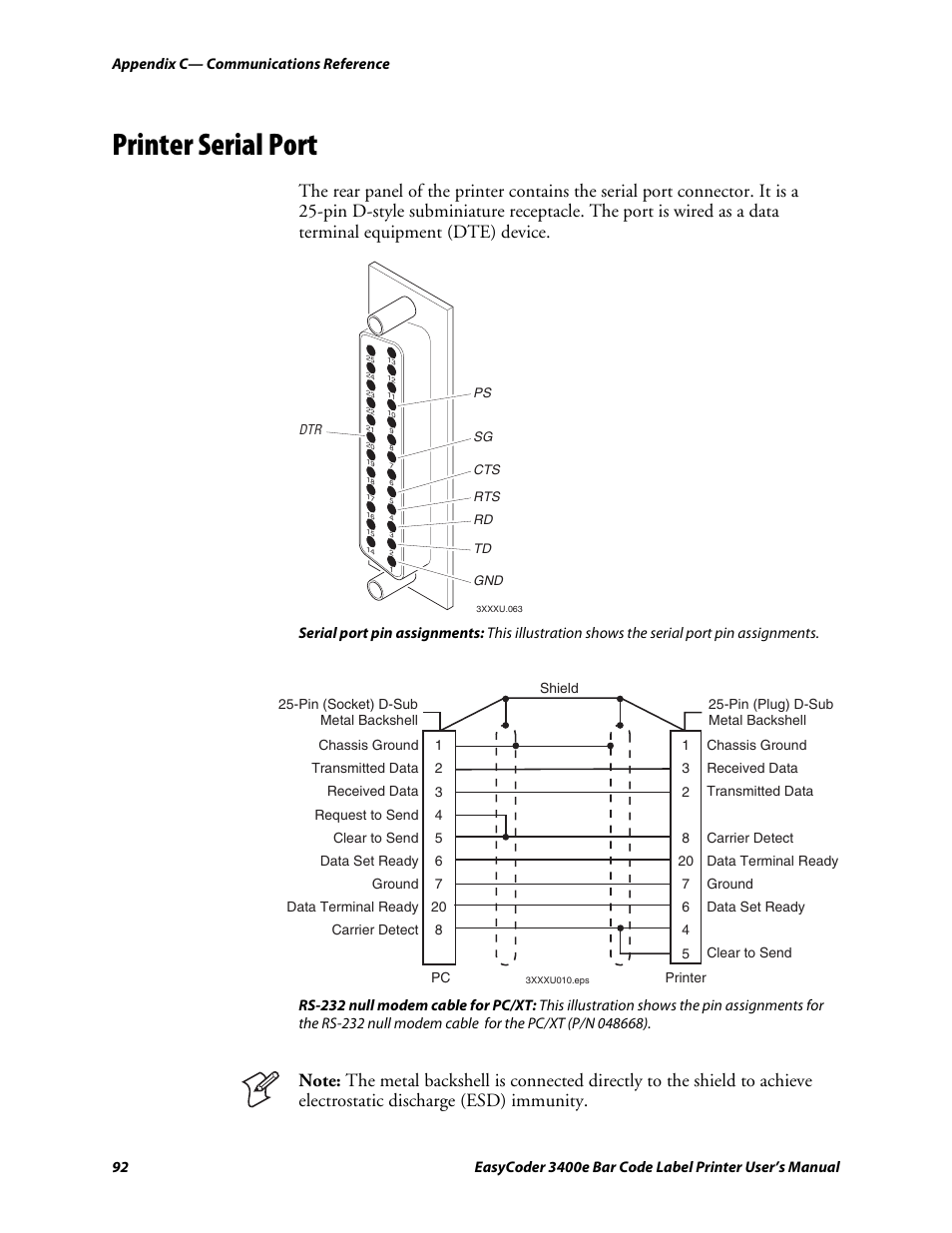 Printer serial port, C d 39 | Genicom EasyCoder 3400e User Manual | Page 104 / 126