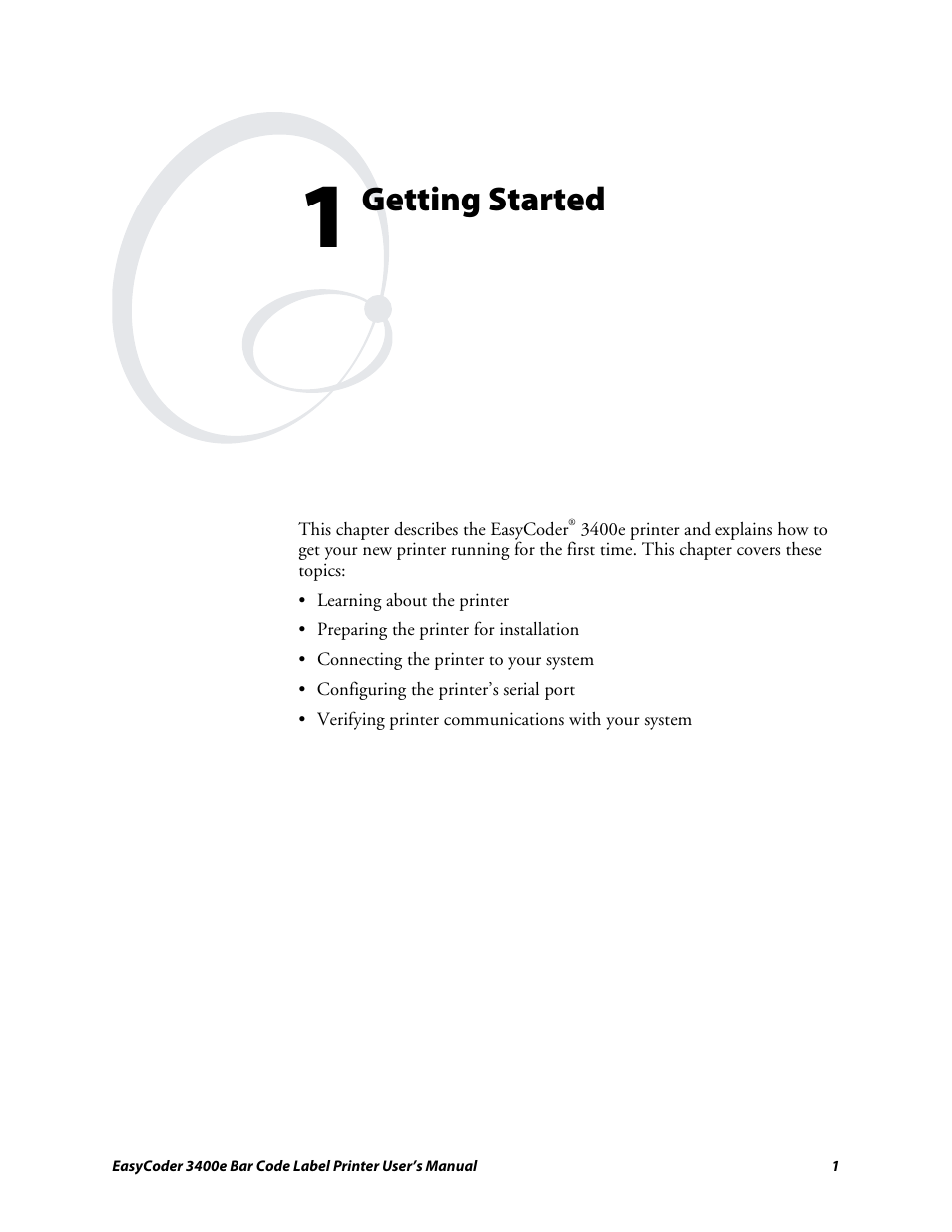 Chapter 1 - getting started, Getting started | Genicom EasyCoder 3400e User Manual | Page 13 / 126