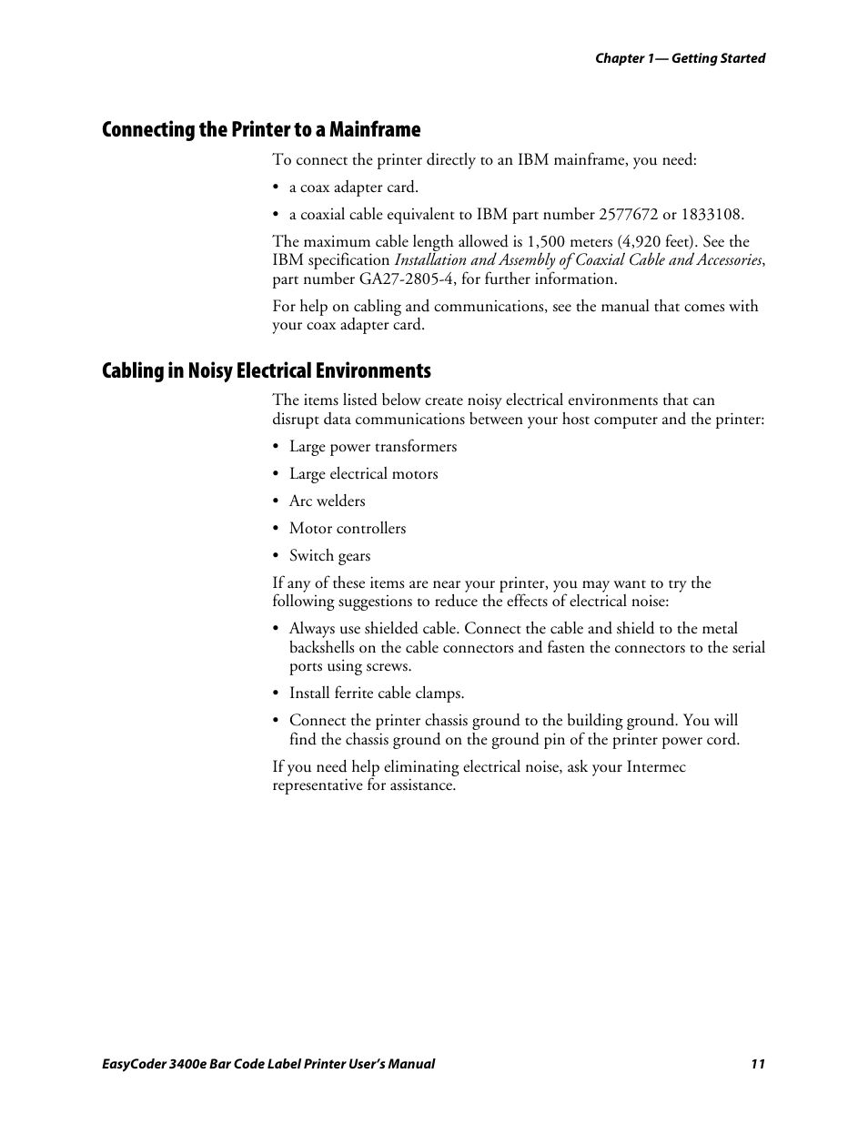 Connecting the printer to a mainframe, Cabling in noisy electrical environments, C d 39 | Genicom EasyCoder 3400e User Manual | Page 23 / 126