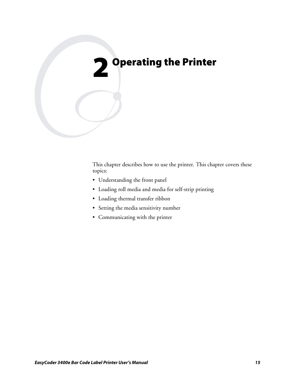Chapter 2 - operating the printer, Operating the printer | Genicom EasyCoder 3400e User Manual | Page 27 / 126