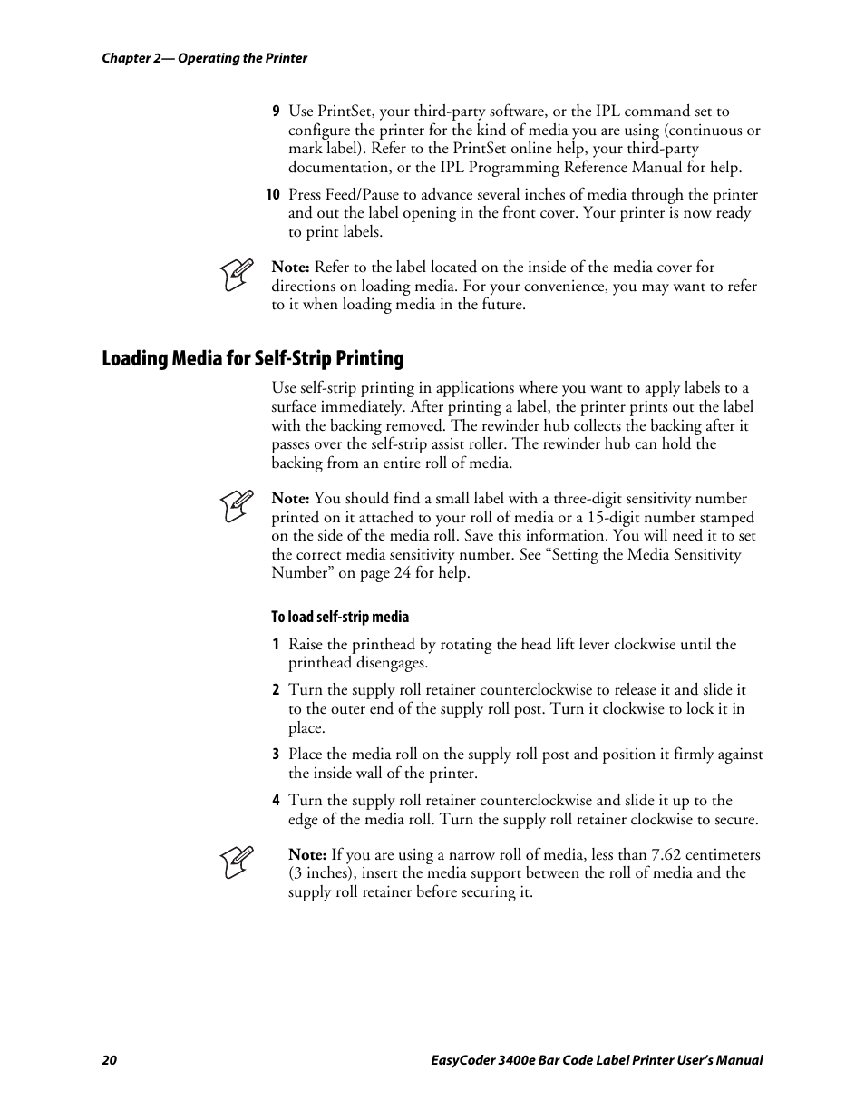Loading media for self-strip printing, C d 39 | Genicom EasyCoder 3400e User Manual | Page 32 / 126