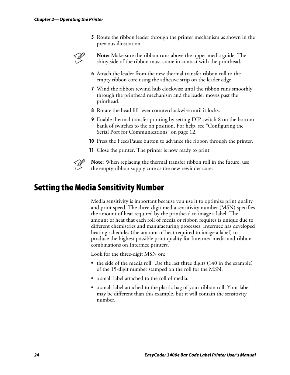 Setting the media sensitivity number, C d 39 | Genicom EasyCoder 3400e User Manual | Page 36 / 126
