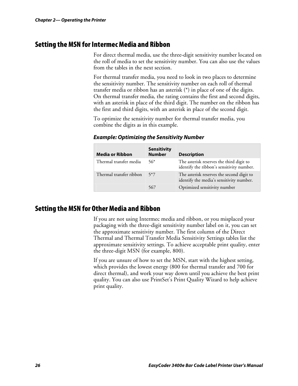 Setting the msn for intermec media and ribbon, Setting the msn for other media and ribbon, C d 39 | Genicom EasyCoder 3400e User Manual | Page 38 / 126