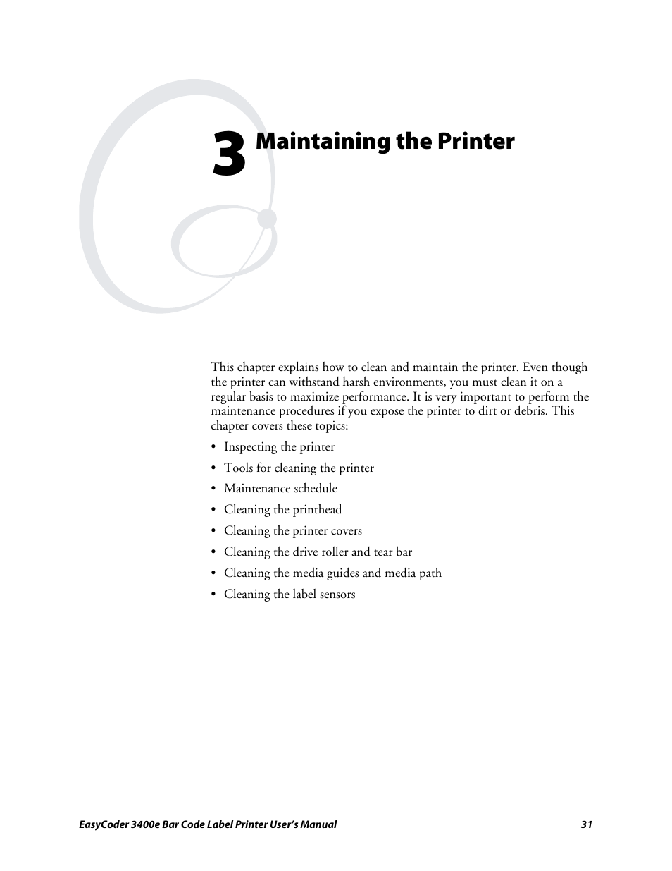Chapter 3 - maintaining the printer, Maintaining the printer | Genicom EasyCoder 3400e User Manual | Page 43 / 126