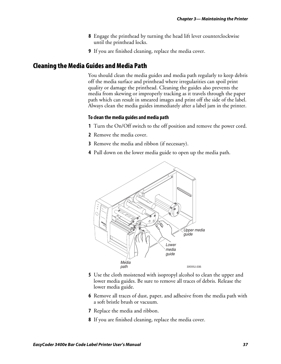 Cleaning the media guides and media path, C d 39 | Genicom EasyCoder 3400e User Manual | Page 49 / 126