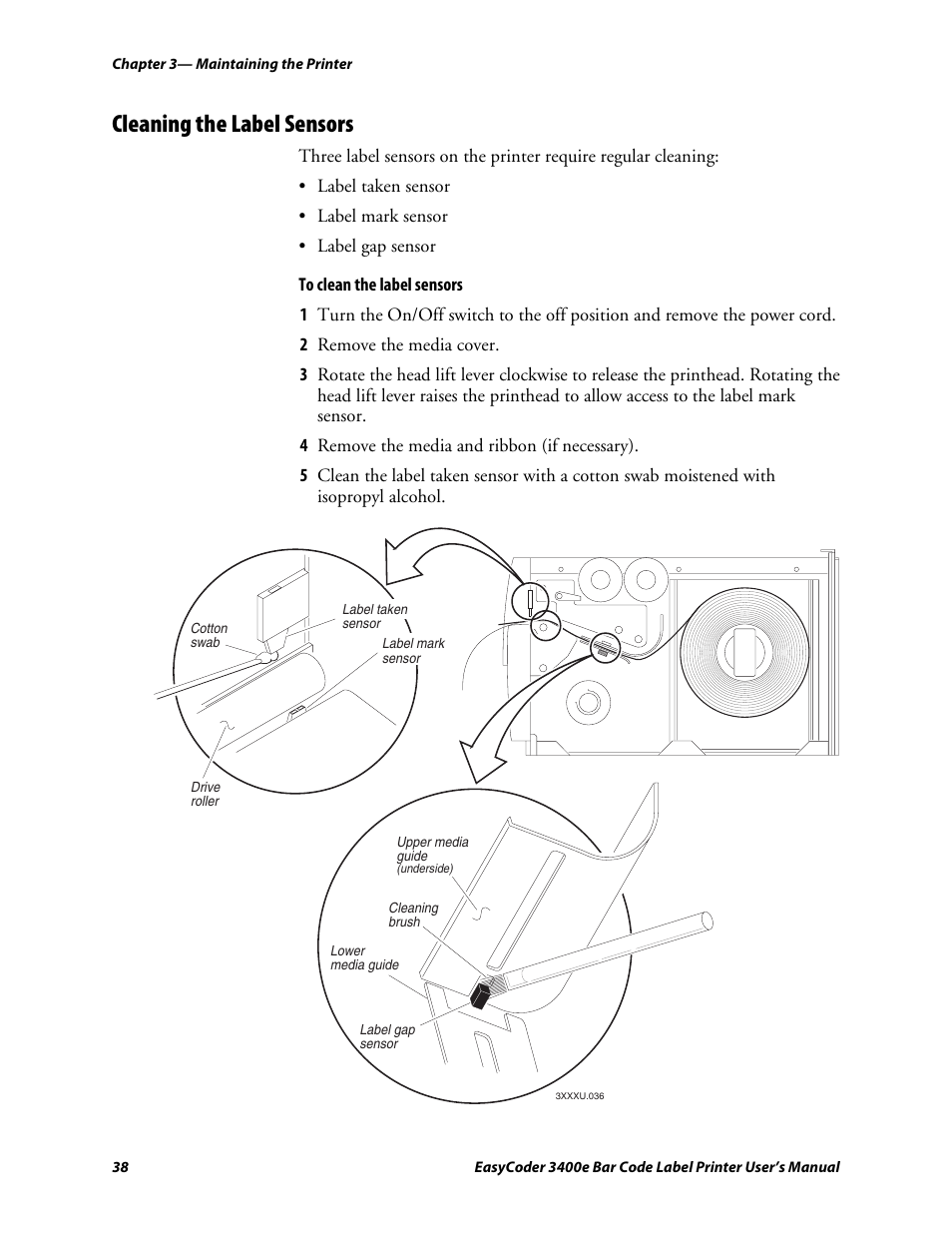 Cleaning the label sensors, C d 39 | Genicom EasyCoder 3400e User Manual | Page 50 / 126