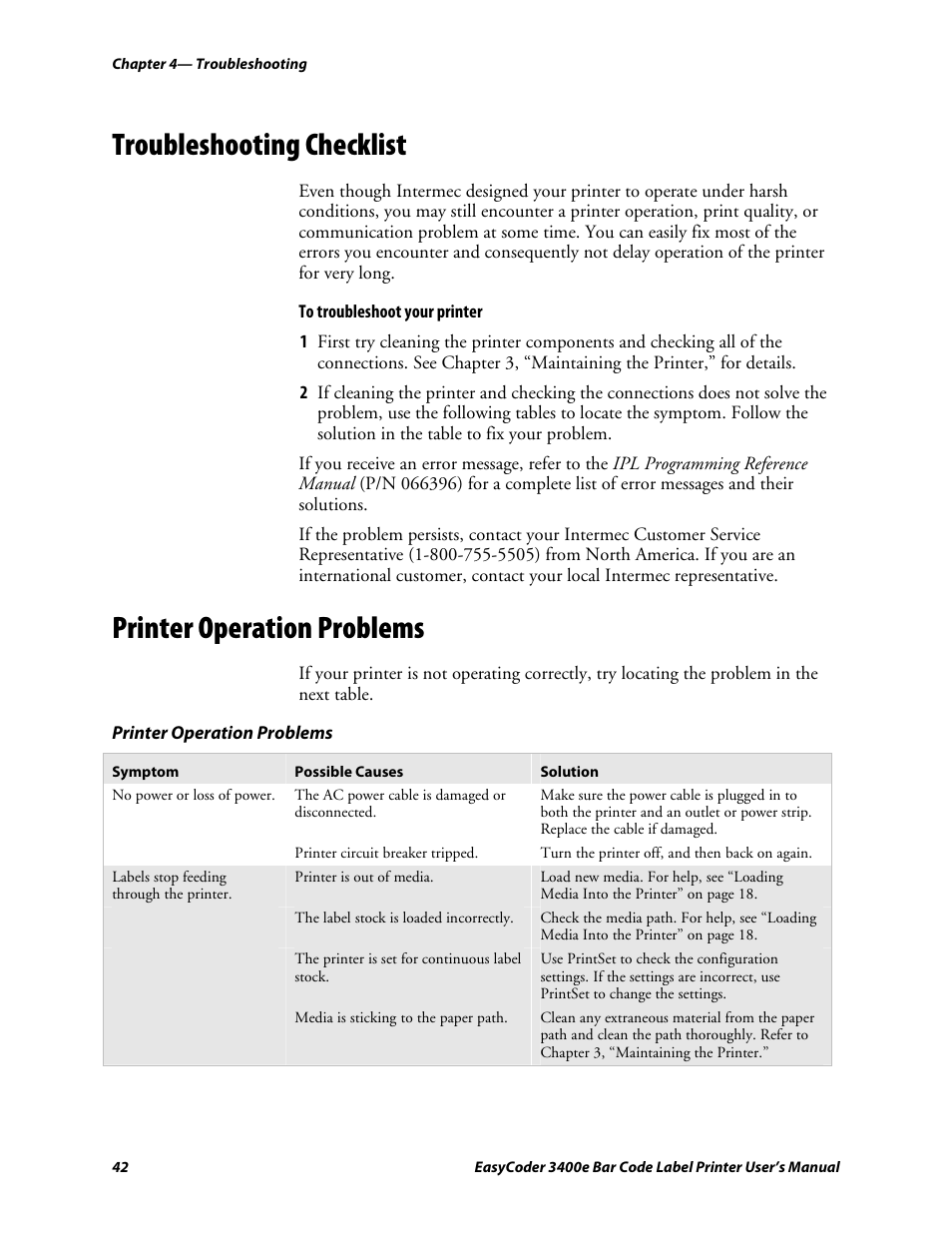 Troubleshooting checklist, Printer operation problems, C d 39 | Genicom EasyCoder 3400e User Manual | Page 54 / 126