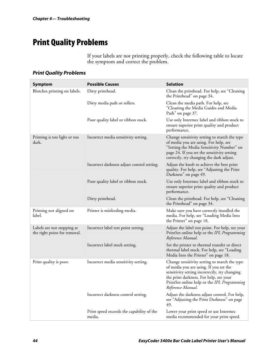 Print quality problems, C d 39 | Genicom EasyCoder 3400e User Manual | Page 56 / 126