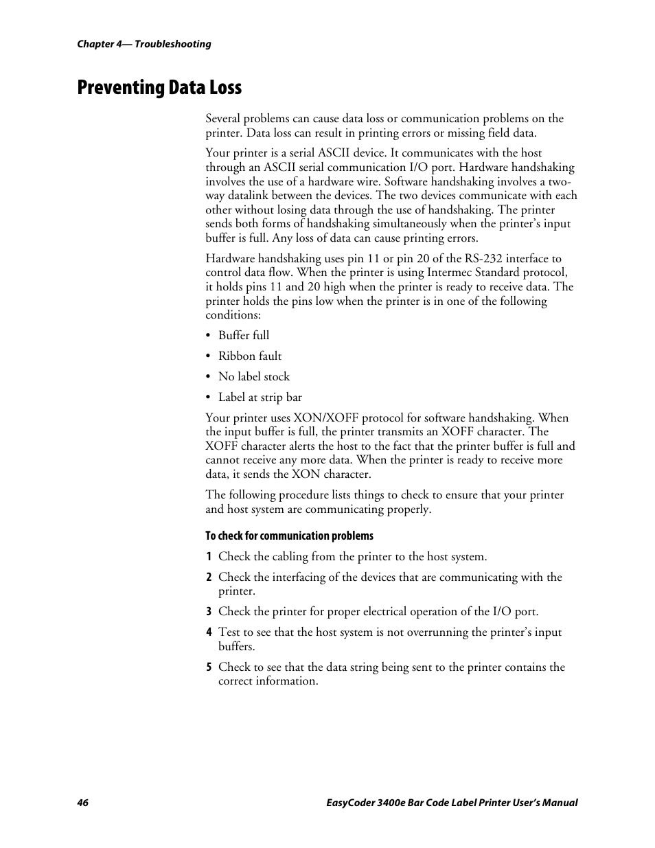 Preventing data loss, C d 39 | Genicom EasyCoder 3400e User Manual | Page 58 / 126