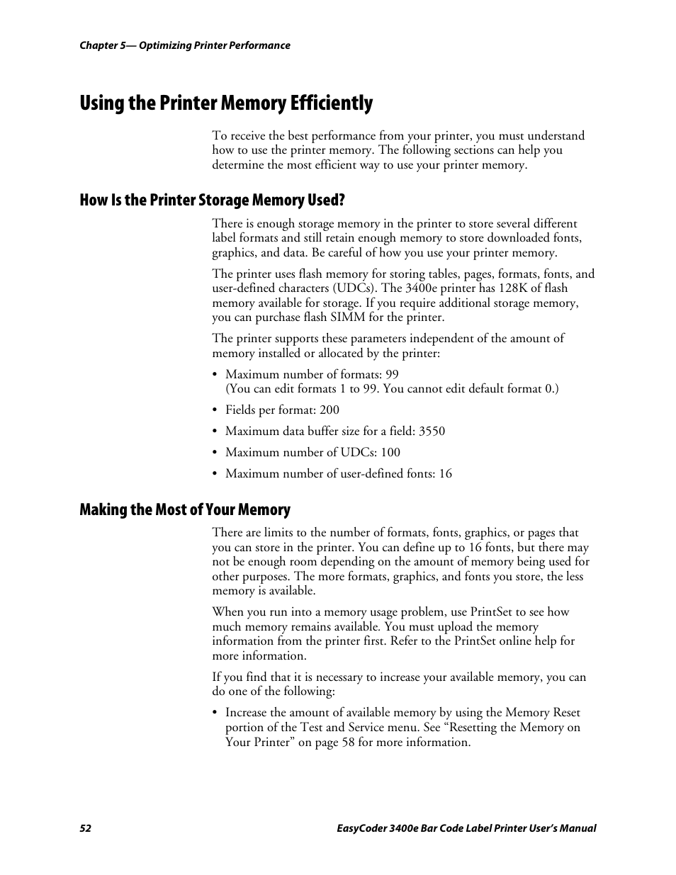 Using the printer memory efficiently, How is the printer storage memory used, Making the most of your memory | C d 39 | Genicom EasyCoder 3400e User Manual | Page 64 / 126