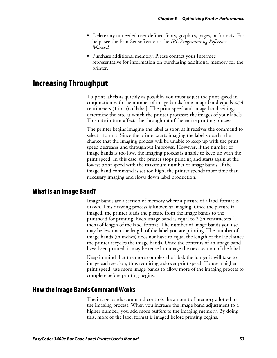 Increasing throughput, What is an image band, How the image bands command works | C d 39 | Genicom EasyCoder 3400e User Manual | Page 65 / 126