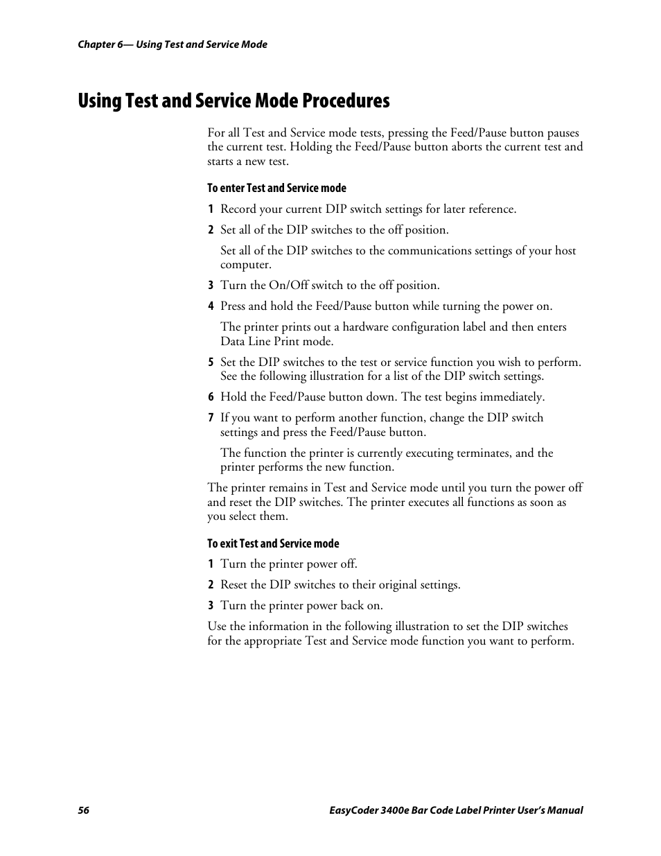 Using test and service mode procedures, C d 39 | Genicom EasyCoder 3400e User Manual | Page 68 / 126